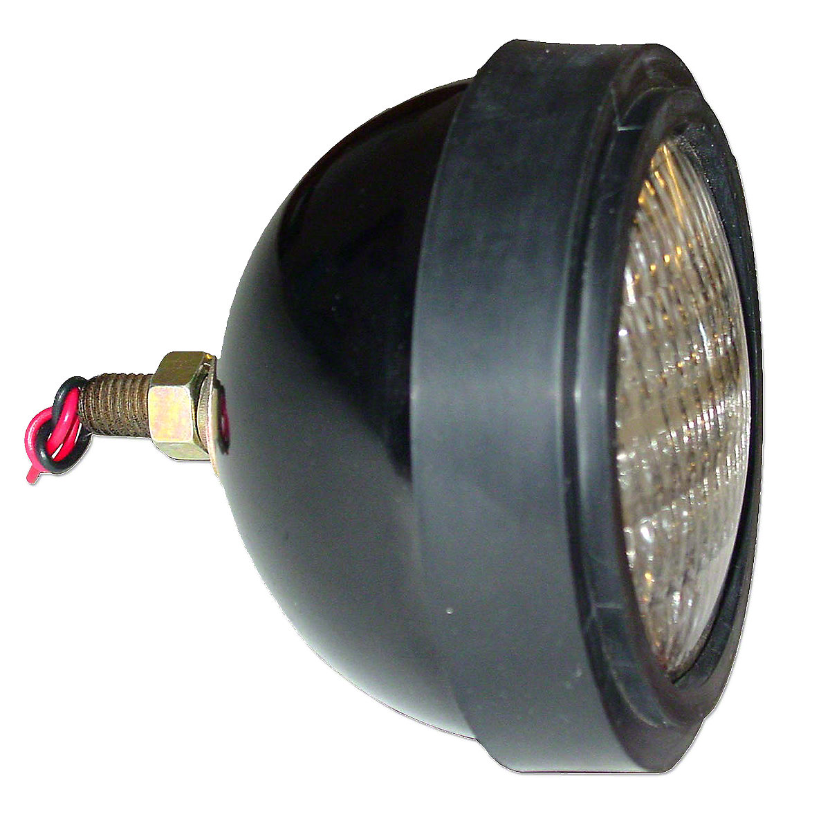 12 VOLT SEALED BEAM HEADLIGHT ASSEMBLY --- Oliver Applications: OLIVER MODELS 770 & UP --- INCLUDES SEALED BEAM BULB #4411 & RUBBER TRIM RING --- FOR FLAT TOP FENDERS --- NOTE: POST IS OUT OF BACK WITH WIRES THRU POST