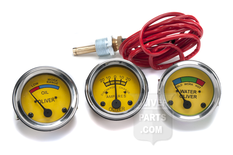Oliver Super 44, Super 55, 66, Super 66, 77, Super 77, 88, Super 88, 440, 660.  These gauges feature  a 6 volt light inside of them, so you can see clearly on those early mornings! The temperature gauge has a 70 capillary lead.