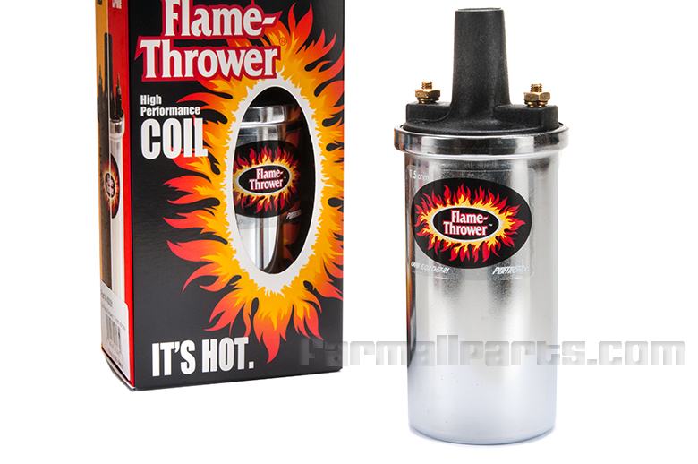 Coil, High Performance (Chrome) - 12-VOLT, Pertronix 'Flame Thrower' Chrome, high performance coil is for all 12-volt systems. Delivers up to 40, 000 volts. Oil filled for better cooling and voltage insulation. Enables larger plug gap for greater fuel efficiency and more power. Fits existing brackets.
