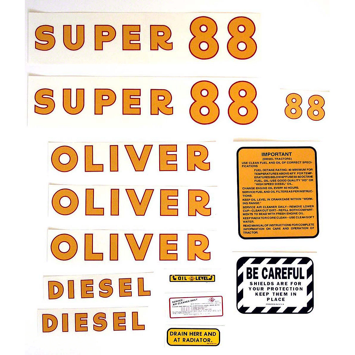 Mylar Decal Set For Oliver Super 88 Diesel.