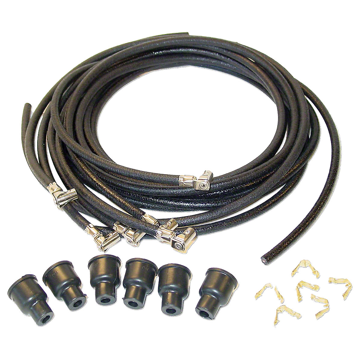 Spark Plug Wire Set For Oliver 70 Series With Magneto. Copper Core, Black Cotton Braid With Rajah Terminals. Made In The USA